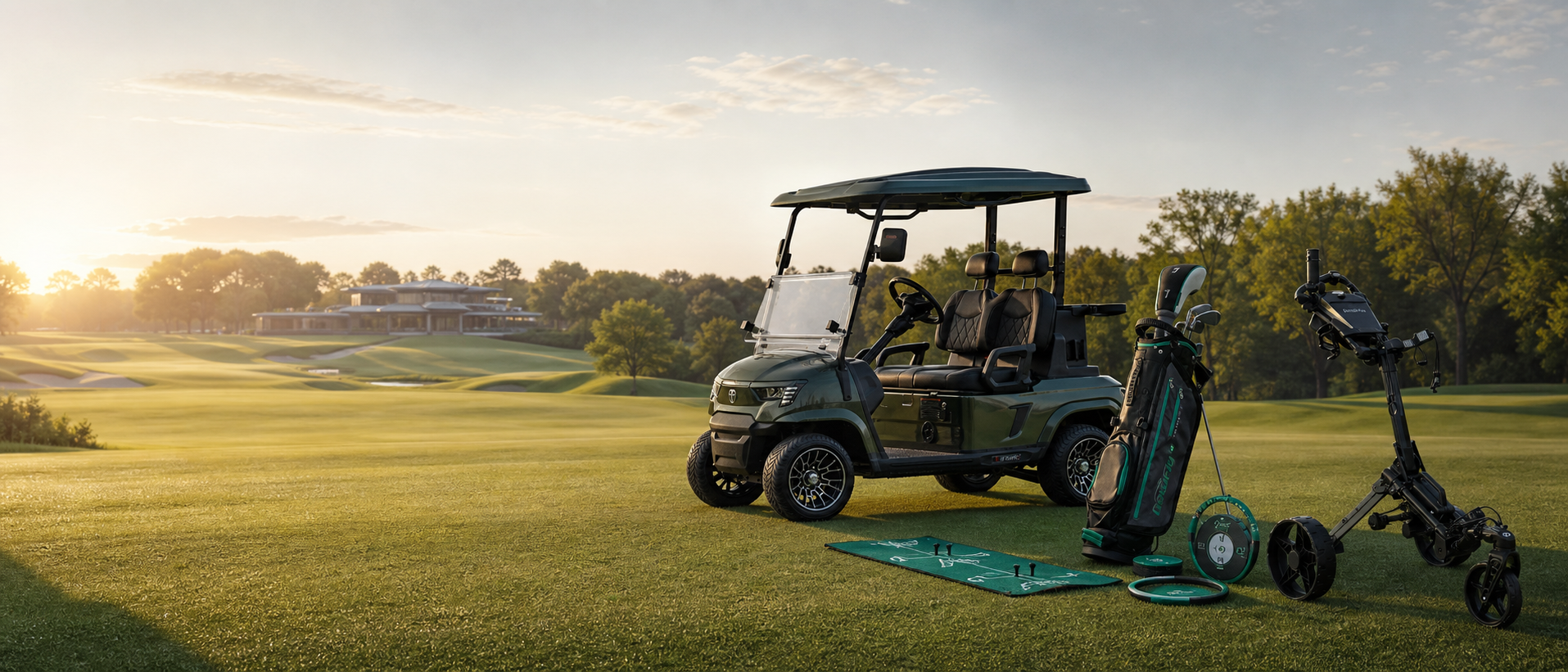 Golf equipment arranged beside a fairway
